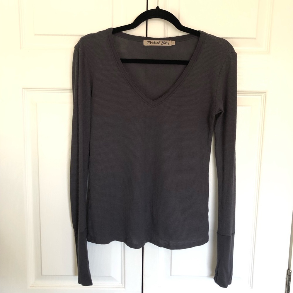 Michael Stars Gray Ribbed Long Sleeve Shirt Size S